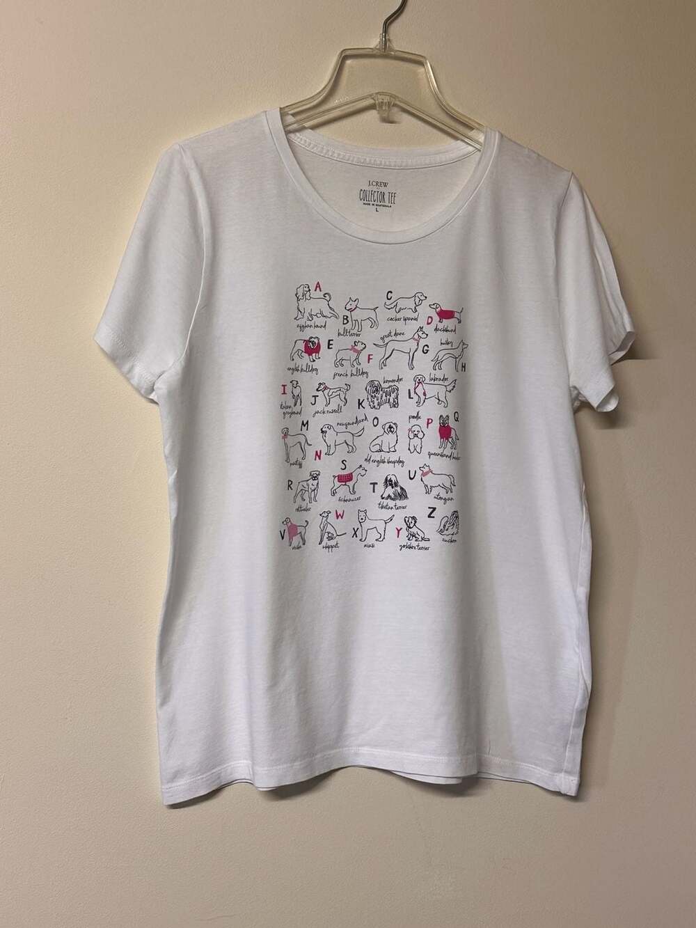 J. Crew Collector Tee Alphabet Dog Graphic T-Shirt Size L White